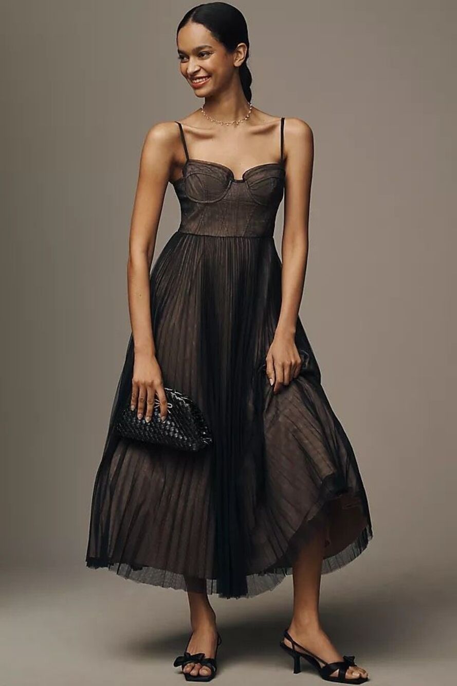 Anthropologie/HUTCH Amara Corset Pleated Tulle Fir & Flare Mid dress- $348choco - Picture 2 of 9
